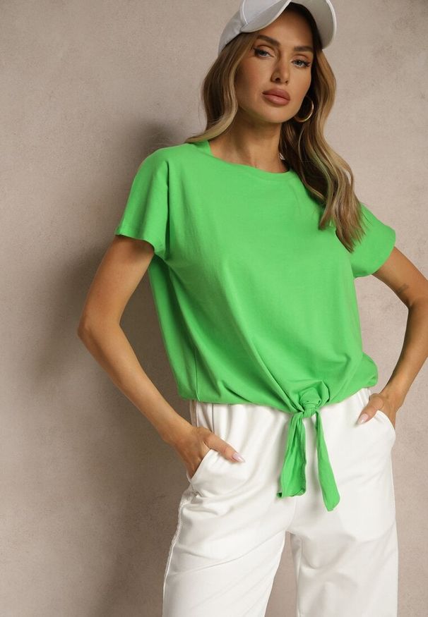 Renee - Zielony Bawełniany T-shirt Wiązany u Dołu Sunalina. Okazja: na co dzień. Kolor: zielony. Materiał: bawełna. Styl: casual