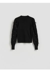 Reserved - Bluzka z aplikacjami - czarny. Kolor: czarny. Materiał: wiskoza, dzianina. Wzór: aplikacja #1