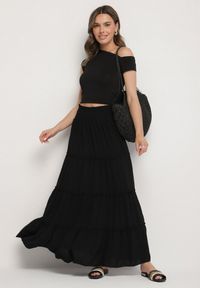 Born2be - Czarna Spódnica o Rozkloszowanym Kroju z Falbankami i Gumką w Talii Dovinala. Okazja: na co dzień. Kolor: czarny. Styl: klasyczny, elegancki, casual #2