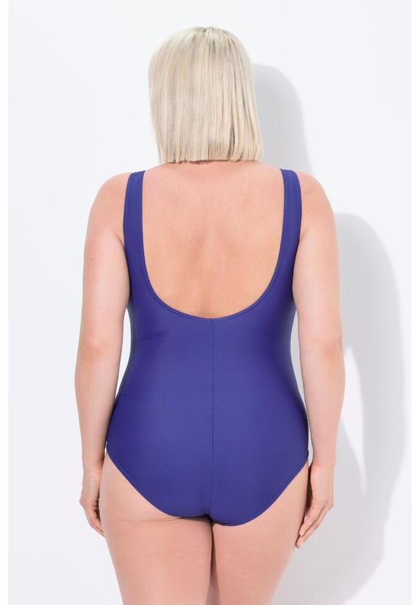ULLA POPKEN - Damskie Strój kąpielowy liście bez miękkich miseczek. Kolekcja: plus size. Kolor: niebieski. Materiał: poliamid, materiał, elastan