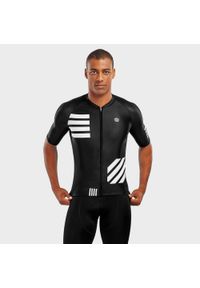 SIROKO - Mężczyzna Kolarstwo Męska koszulka rowerowa z krótkim rękawem M2 Blackout C. Kolor: biały, wielokolorowy, czarny. Materiał: jersey. Długość rękawa: krótki rękaw. Długość: krótkie. Sport: kolarstwo #1