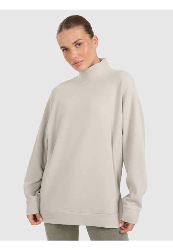 4f - 4F Bluza dresowa do jogi i pilatesu damska - beżowa M. Okazja: na co dzień. Kolor: beżowy. Materiał: dresówka. Wzór: gładki. Styl: klasyczny, casual. Sport: joga i pilates