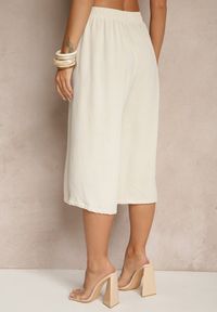 Renee - Beżowe Spodnie Kuloty z Bawełną High Waist Azetia. Okazja: na co dzień. Stan: podwyższony. Kolor: beżowy. Materiał: bawełna. Sezon: lato, wiosna. Styl: sportowy, elegancki, casual #4