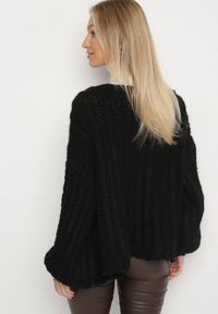 Born2be - Czarny Niezapinany Kardigan Oversize z Domieszką Wełny i Wiskozy Tianavia. Okazja: na co dzień. Kolor: czarny. Materiał: wiskoza, wełna. Długość: długie. Styl: casual #5