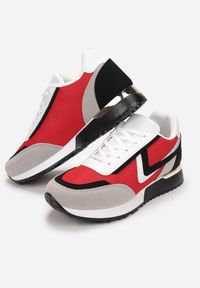 Born2be - Czerwone Sneakersy Lametai. Nosek buta: okrągły. Zapięcie: sznurówki. Kolor: czerwony. Materiał: nubuk, skóra ekologiczna, materiał, syntetyk, jeans. Wzór: aplikacja. Obcas: na platformie #6