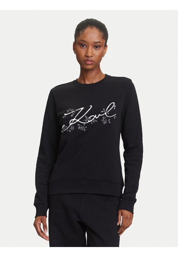 Karl Lagerfeld - KARL LAGERFELD Bluza A3W20010 Czarny Regular Fit. Typ kołnierza: dekolt w karo. Kolor: czarny. Materiał: bawełna