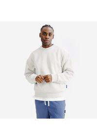 Decathlon - Bluza Oversized Crew neck męska niebieska. Kolor: beżowy. Materiał: poliester, materiał, bawełna, tkanina, prążkowany, elastan