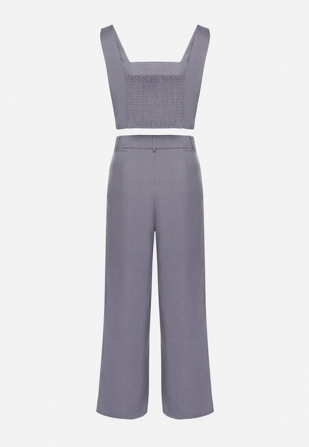 Born2be - Niebieski Komplet Szerokie Spodnie i Top na Ramiączkach z Ozdobnymi Guzikami Lirelene. Kolor: niebieski. Wzór: aplikacja