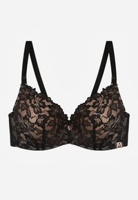 Renee - Czarno-Beżowy Biustonosz Ozdobiony Koronką i Kokardką Aqiany. Kolor: czarny. Materiał: koronka. Wzór: koronka, aplikacja #6