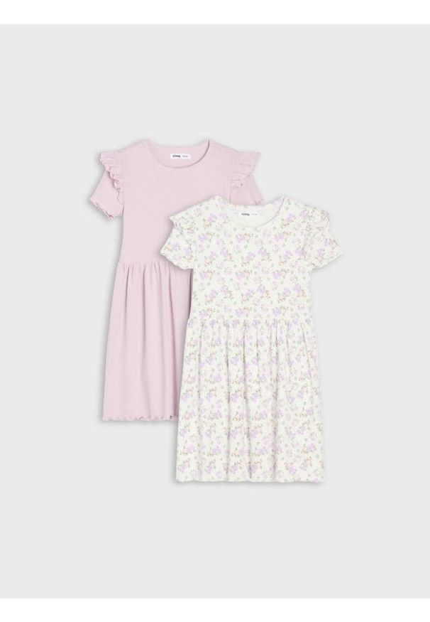 Sinsay - Prążkowane sukienki z falbanami 2 pack - wielobarwny. Materiał: prążkowany
