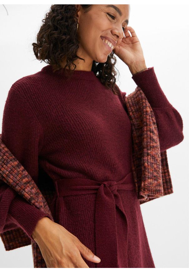 bonprix - Sukienka dzianinowa. Kolor: czerwony. Materiał: dzianina