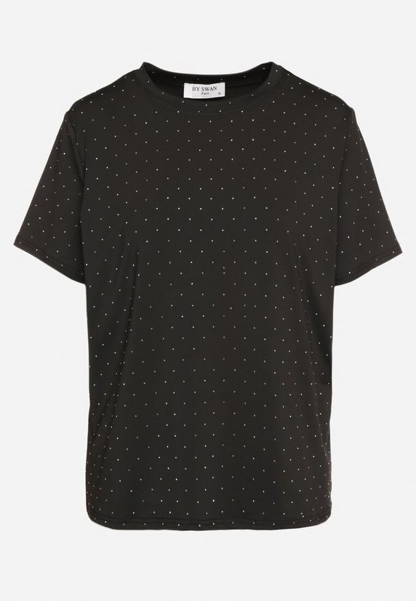 Born2be - Czarny T-shirt z Wiskozą i Cyrkoniami Sanistria. Okazja: na co dzień, na spacer. Kolor: czarny. Materiał: wiskoza. Styl: klasyczny, casual