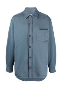 ALEXANDER WANG - Niebieska koszula oversize z logo. Kolor: niebieski. Materiał: bawełna. Długość rękawa: długi rękaw. Długość: długie. Wzór: aplikacja