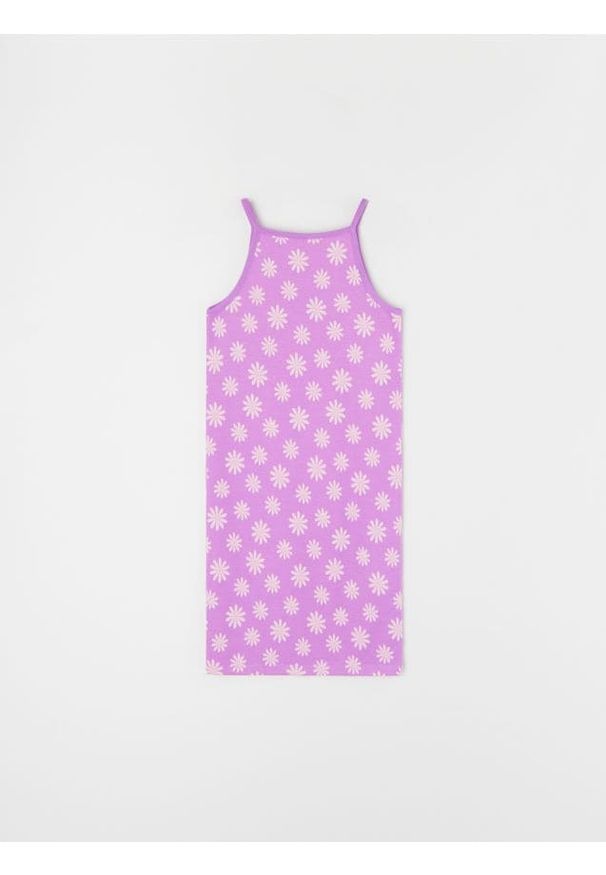 Sinsay - Sukienka mini na ramiączkach z kwiatowym wzorem - różowy. Kolor: różowy. Długość rękawa: na ramiączkach. Wzór: kwiaty. Długość: mini