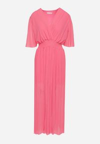 Born2be - Fuksjowy Plisowany Kombinezon o Kopertowym Kroju z Gumką w Talii Ameddie. Okazja: na co dzień. Kolor: różowy. Styl: casual, elegancki #3