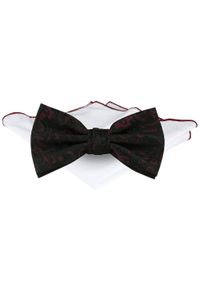 Mucha Męska z Poszetką - Chattier - Bordowa w Czarne Kwiaty. Kolor: czerwony. Wzór: kwiaty. Styl: elegancki, sportowy #1