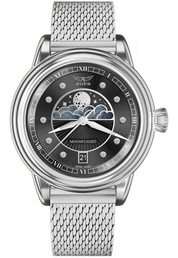 AVIATOR - Zegarek Aviator Zegarek damski Aviator V.1.33.0.381.5 srebrny. Kolor: srebrny