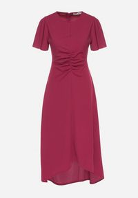 Born2be - Bordowa Rozkloszowana Sukienka Ozdobiona Marszczeniem Odallica. Kolor: czerwony. Wzór: aplikacja. Typ sukienki: rozkloszowane. Styl: elegancki #2