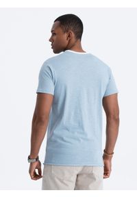 Ombre Clothing - T-shirt męski bawełniany - błękitny V4 S1385 - XXL. Kolor: niebieski. Materiał: bawełna. Styl: klasyczny #4