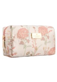 Różowa kosmetyczka z poliestru, jednokomorowa i ozdobiona kwiatowym wzorem - Peterson. Kolor: różowy. Materiał: poliester. Wzór: aplikacja, kwiaty #1