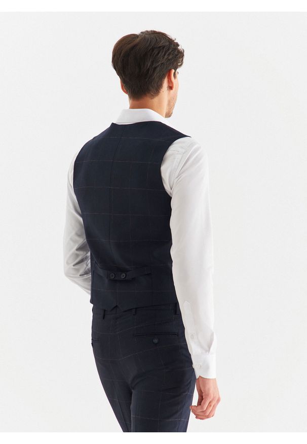 Pako Lorente - PAKO LORENTE – Granatowa kamizelka garniturowa w kratę Windowpane. Kolor: niebieski. Materiał: poliester, elastan, wiskoza