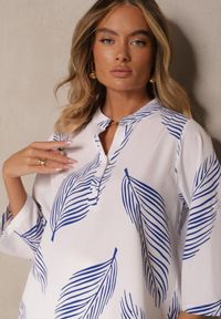Renee - Biało-Niebieska Koszula z Bawełną i Motywem Liści Lumireline. Okazja: na co dzień. Kolor: biały. Materiał: bawełna. Styl: elegancki, casual #4