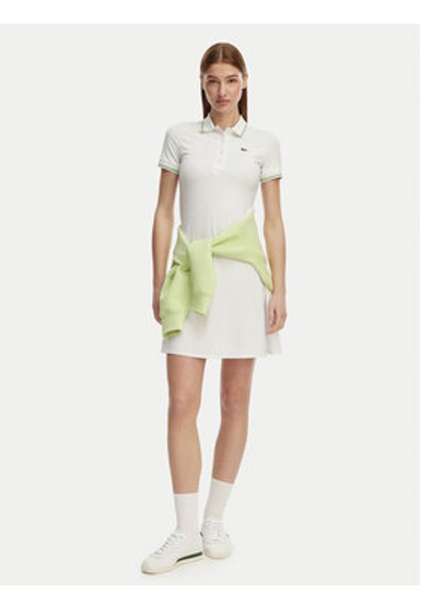 Lacoste Sukienka codzienna EF5288 Biały Regular Fit. Okazja: na co dzień. Kolor: biały. Materiał: bawełna. Typ sukienki: proste. Styl: casual