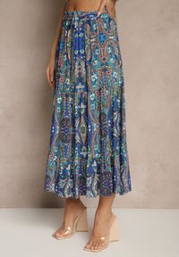 Renee - Niebieska Spódnica z Wiskozy Ozdobiona Motywem Paisley Ellivae. Okazja: na co dzień. Kolor: niebieski. Materiał: wiskoza. Wzór: paisley, aplikacja. Styl: elegancki, casual #4