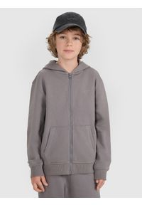 4f - 4F Bluza dresowa rozpinana z kapturem chłopięca - szara 134 (8-9 lat). Okazja: na co dzień. Typ kołnierza: kaptur. Kolor: szary. Materiał: dresówka. Wzór: ze splotem, gładki. Sezon: lato. Styl: sportowy, casual #1