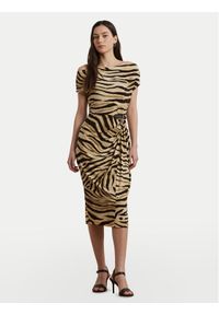 Lauren Ralph Lauren - LAUREN RALPH LAUREN Sukienka koktajlowa 200973604001 Beżowy Slim Fit. Kolor: beżowy. Materiał: syntetyk. Styl: wizytowy