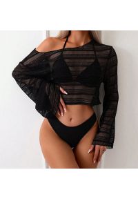 Intica - Komplet plażowy z ażurową narzutką i bikini na lato Tressa. Kolor: czarny. Materiał: materiał. Wzór: ażurowy #3