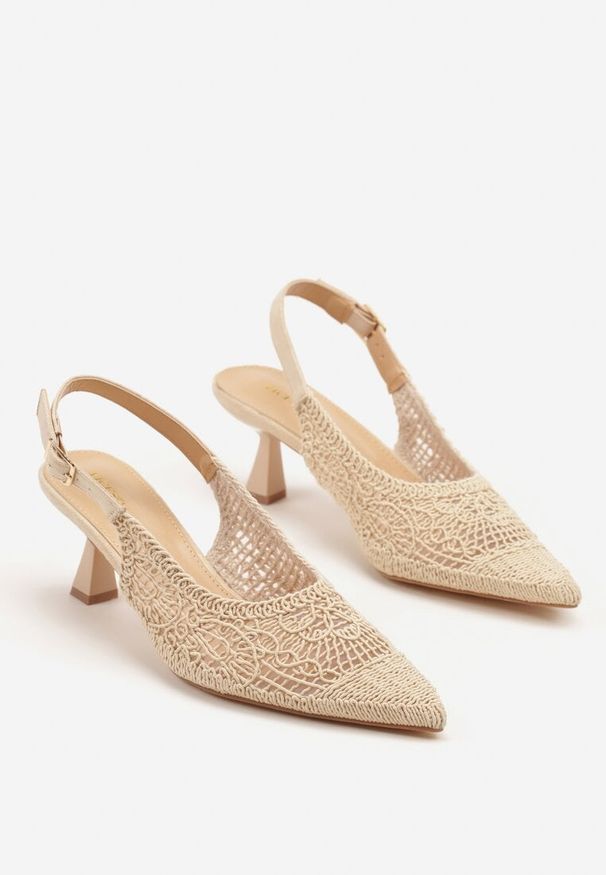 Renee - Beżowe Haftowane Sandały Vices na Szpilce Typu Slingback Atesia. Okazja: na spacer, na co dzień. Zapięcie: sprzączka. Kolor: beżowy. Wzór: haft. Obcas: na szpilce. Styl: elegancki, casual