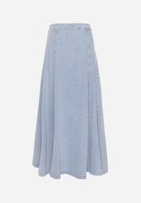 Born2be - Jasnoniebieska Trapezowa Spódnica Maxi Bawełniana Jeansowa z Guzikami i Kieszeniami z Klapami Zrissa. Okazja: na co dzień. Kolor: niebieski. Materiał: bawełna, jeans. Styl: elegancki, casual