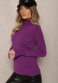 Renee - Ciemnofioletowy Golf Sweterkowy z Domieszką Kaszmiru Zaivanna. Okazja: na spacer, na spotkanie biznesowe, do pracy, na co dzień. Typ kołnierza: golf. Kolor: fioletowy. Materiał: kaszmir. Sezon: jesień. Styl: elegancki, biznesowy, klasyczny, casual