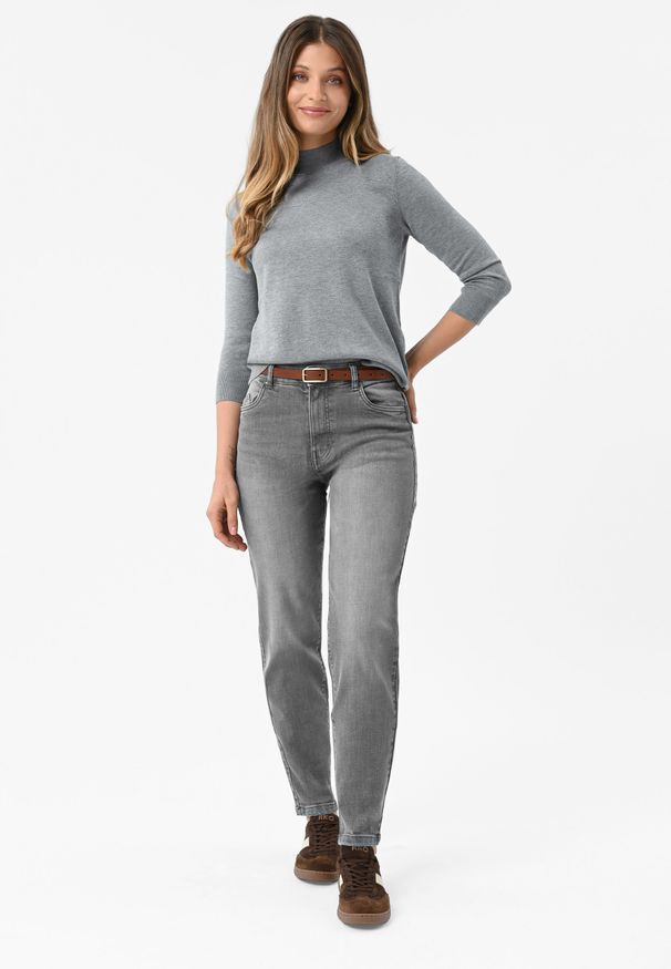 Volcano - Jeansy damskie, Mom Fit, D-FENCY. Kolor: szary. Sezon: lato