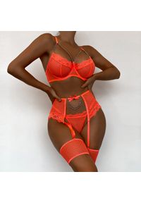 Intica - Bielizna z koronką i łańcuszkiem na romantyczne wieczory Jeehyun. Kolor: pomarańczowy. Materiał: koronka. Wzór: koronka