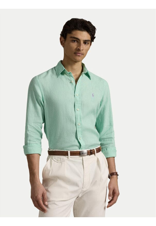 Polo Ralph Lauren Koszula 710968915001 Zielony Slim Fit. Typ kołnierza: polo. Kolor: zielony. Materiał: len