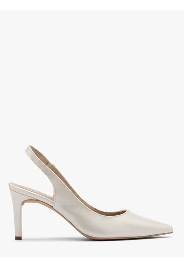 Ryłko - Perłowe czółenka na szpilce z odkrytą piętą. Kolor: beżowy. Materiał: skóra. Szerokość cholewki: normalna. Obcas: na szpilce. Styl: street. Wysokość obcasa: średni