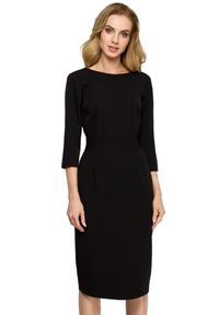 Sukienki.shop - Elegancka sukienka ołówkowa midi z dekoltem V na plecach czarny. Okazja: do pracy, na spotkanie biznesowe. Kolor: czarny. Typ sukienki: ołówkowe. Styl: elegancki. Długość: midi #1