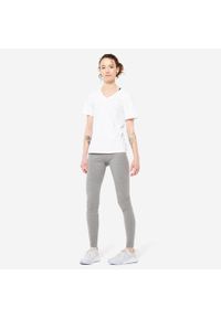 DOMYOS - Legginsy fitness damskie Domyos slim. Kolor: szary. Materiał: materiał, elastan, bawełna. Długość: długie. Sport: fitness