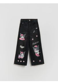 Reserved - Jeansy super wide leg Kuromi - szary. Kolor: szary #1