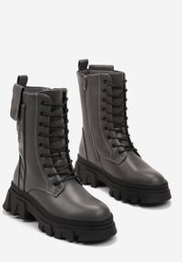Born2be - Szare Botki Workery na Grubej Podeszwie Dercella. Kolor: szary. Sezon: zima
