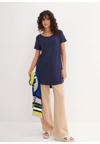 bonprix - Długi shirt z miękkiej wiskozy. Kolor: niebieski. Materiał: wiskoza. Długość: długie. Wzór: gładki #3