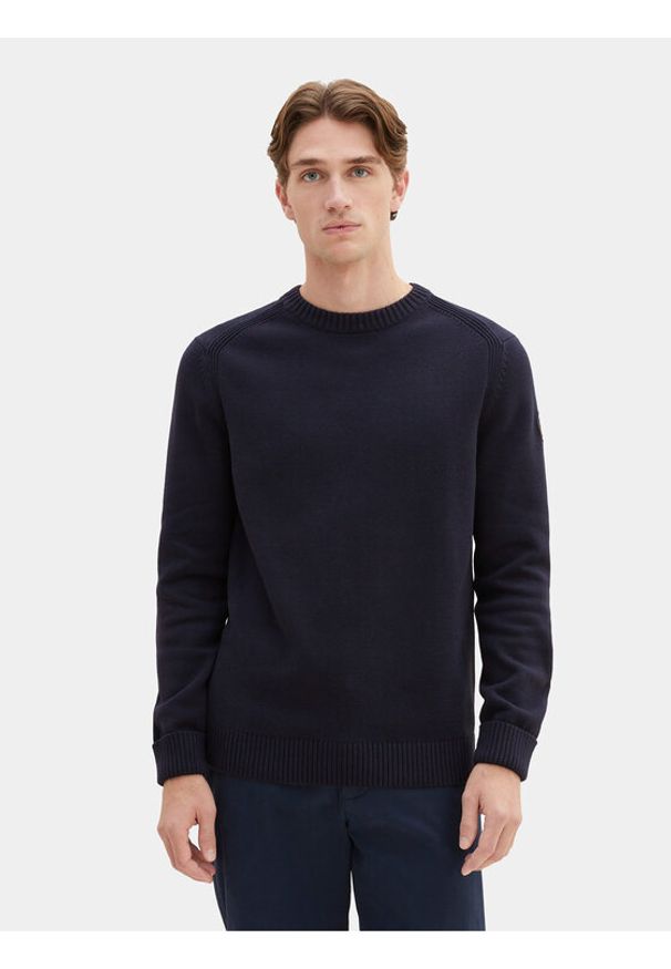 Tom Tailor Sweter 1038246 Granatowy Regular Fit. Kolor: niebieski. Materiał: bawełna