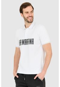 La Martina - LA MARTINA Męska biała koszulka polo Regular Fit, Rozmiar XXL. Typ kołnierza: polo. Kolor: biały #6