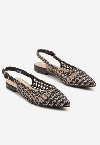 Born2be - Czarne Sandały Slingback z Ażurowej Plecionki z Noskiem w Szpic Nanorella. Okazja: na co dzień, na spacer. Kolor: czarny. Wzór: ażurowy. Styl: casual