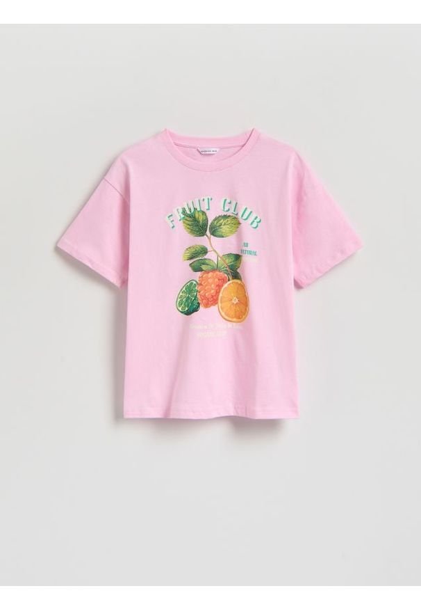 Reserved - T-shirt z nadrukiem - pastelowy róż. Kolor: różowy. Materiał: bawełna. Wzór: nadruk