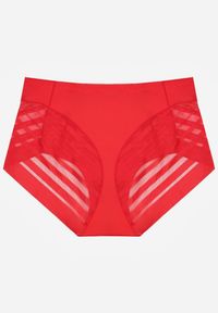 Born2be - Czerwone Majtki Figi z Wysokim Stanem Zdobione Koronką i Siateczką Helieth. Stan: podwyższony. Kolor: czerwony. Materiał: koronka. Wzór: koronka, aplikacja #2