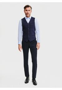 Pako Lorente - PAKO LORENTE – Granatowa kamizelka męska w kratę. Kolor: niebieski. Materiał: wiskoza, poliester, elastan. Wzór: kratka. Styl: młodzieżowy, elegancki #6