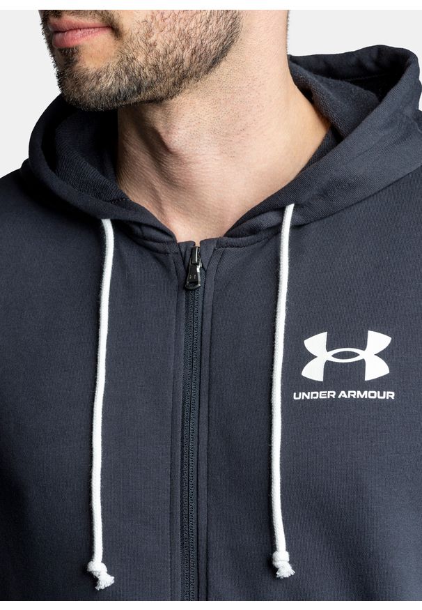 Bluza z kapturem męska czarna Under Armour UA Rival Terry Lc Fz. Typ kołnierza: kaptur. Kolor: czarny. Długość: krótkie. Wzór: jednolity. Styl: klasyczny